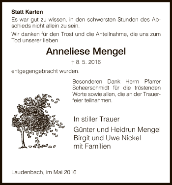 Traueranzeige von Anneliese Mengel von Eschwege