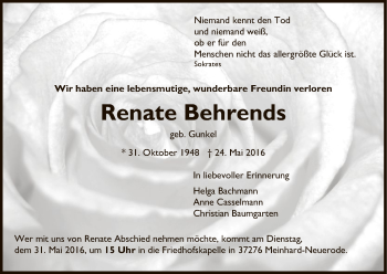 Traueranzeige von Renate Berehnds von Eschwege