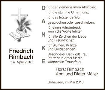 Traueranzeige von Friedrich Rimbach von Eschwege