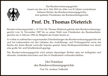 Traueranzeige von Thomas Dieterich von Eschwege