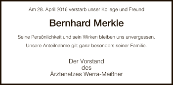 Traueranzeige von Bernhard Merkle von Eschwege