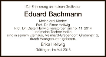 Traueranzeige von Eduard Bachmann von Eschwege