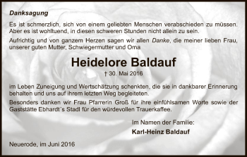 Traueranzeige von Heidelore Baldauf von Eschwege