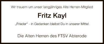 Traueranzeige von Fritz Kayl von Eschwege