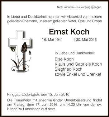 Traueranzeige von Ernst Koch von Eschwege