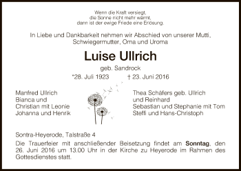 Traueranzeige von Luise Ullrich von Eschwege