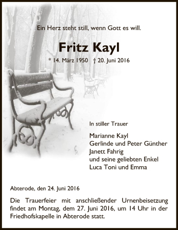 Traueranzeige von Fritz Kayl von Eschwege