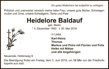 Traueranzeige von Heidelore Baldauf von Eschwege