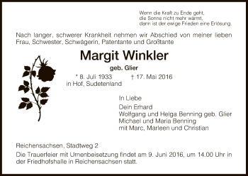 Traueranzeige von Margit Winkler von Eschwege