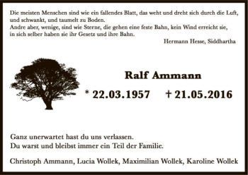 Traueranzeige von Ralf Ammann von Eschwege