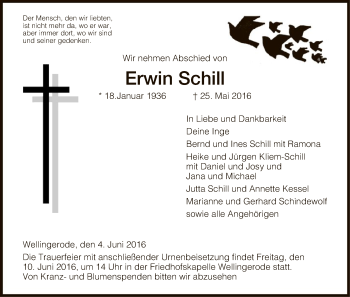 Traueranzeige von Erwin Schill von Eschwege