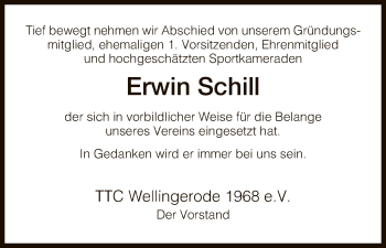 Traueranzeige von Erwin Schill von Eschwege