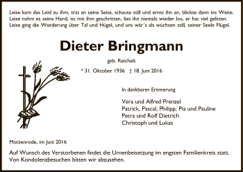 Traueranzeige von Dieter Bringmann von Eschwege