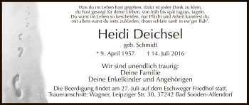 Traueranzeige von Heidi Deichsel von Eschwege