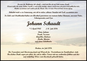 Traueranzeige von Johann Schaadt von Eschwege