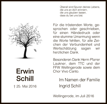 Traueranzeige von Erwin Schill von Eschwege