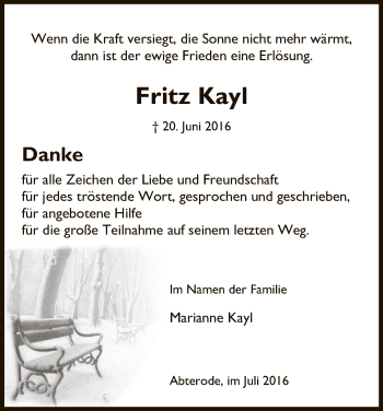 Traueranzeige von Fritz Kayl von Eschwege