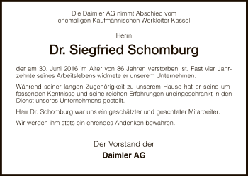 Traueranzeige von Siegfried Schomburg von Eschwege