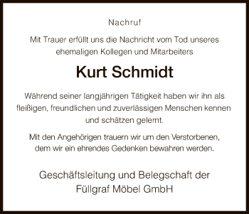 Traueranzeige von Kurt Schmidt von Eschwege