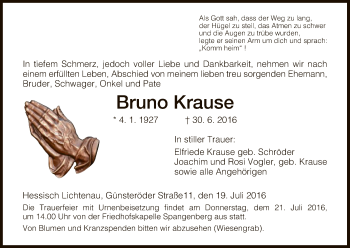 Traueranzeige von Bruno Krause von Eschwege