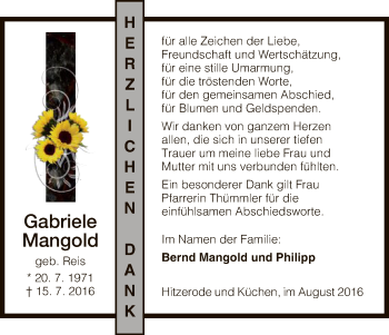 Traueranzeige von Gabriele Mangold von Eschwege