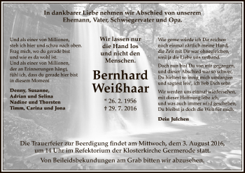 Traueranzeige von Bernhard Weißhaar von Eschwege