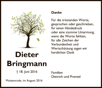 Traueranzeige von Dieter Bringmann von Eschwege