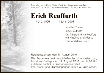 Traueranzeige von Erich Reuffurth von Eschwege