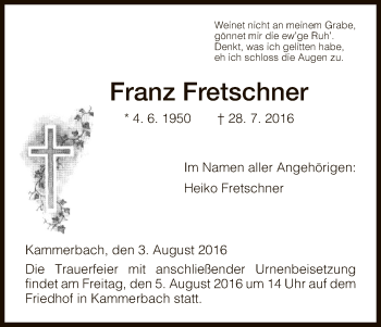 Traueranzeige von Franz Fretschner von Eschwege