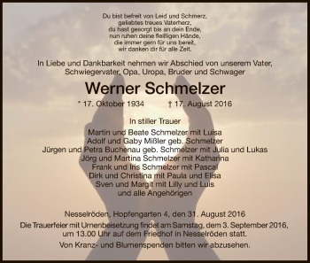 Traueranzeige von Werner Schmelzer von Eschwege