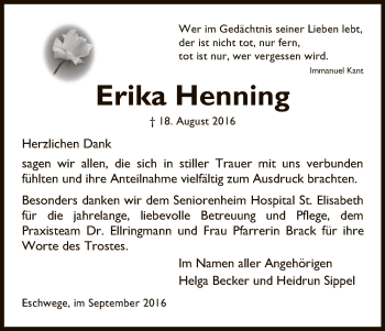 Traueranzeige von Erika Henning von Eschwege