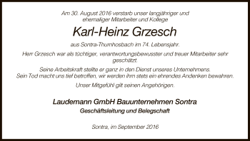 Traueranzeige von Karl-Heinz Grzesch von Eschwege