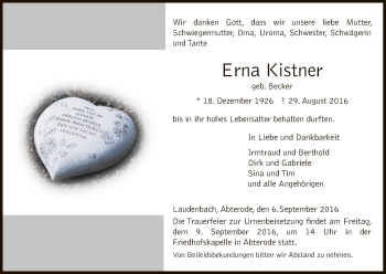 Traueranzeige von Erna Kistner von Eschwege