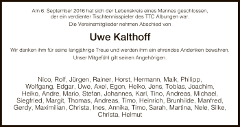 Traueranzeige von Uwe Kalthoff von Eschwege