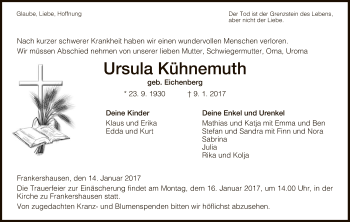 Traueranzeige von Ursula Kühnemuth von Eschwege