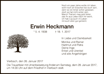 Traueranzeige von Erwin Heckmann von Eschwege