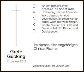 Traueranzeige von Grete Gücking von Eschwege