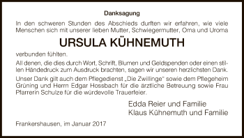 Traueranzeige von Ursula Kühnemuth von Eschwege