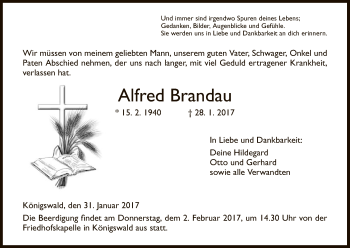 Traueranzeige von Alfred Brandau von Eschwege