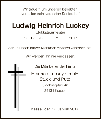 Traueranzeige von Ludwig Heinrich Luckey von Eschwege