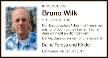 Traueranzeige von Bruno Wilk von Eschwege