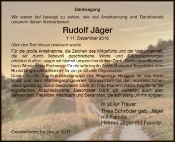 Traueranzeige von Rudolf Jäger von Eschwege