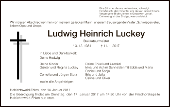 Traueranzeige von Ludwig Heinrich Luckey von Eschwege