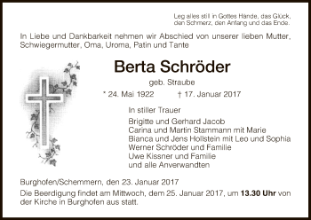 Traueranzeige von Berta Schröder von Eschwege