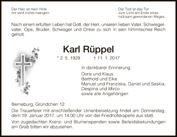 Traueranzeige von Karl Rüppel von Eschwege