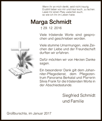 Traueranzeige von Marga Schmidt von Eschwege