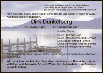 Traueranzeige von Dirk Dunkelberg von Eschwege