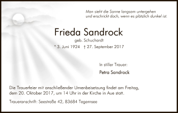 Traueranzeige von Frieda Sandrock von Eschwege