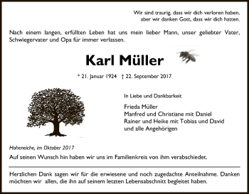 Traueranzeige von Karl Müller von Eschwege