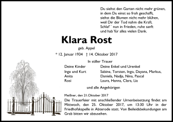 Traueranzeige von Klara Rost von Eschwege